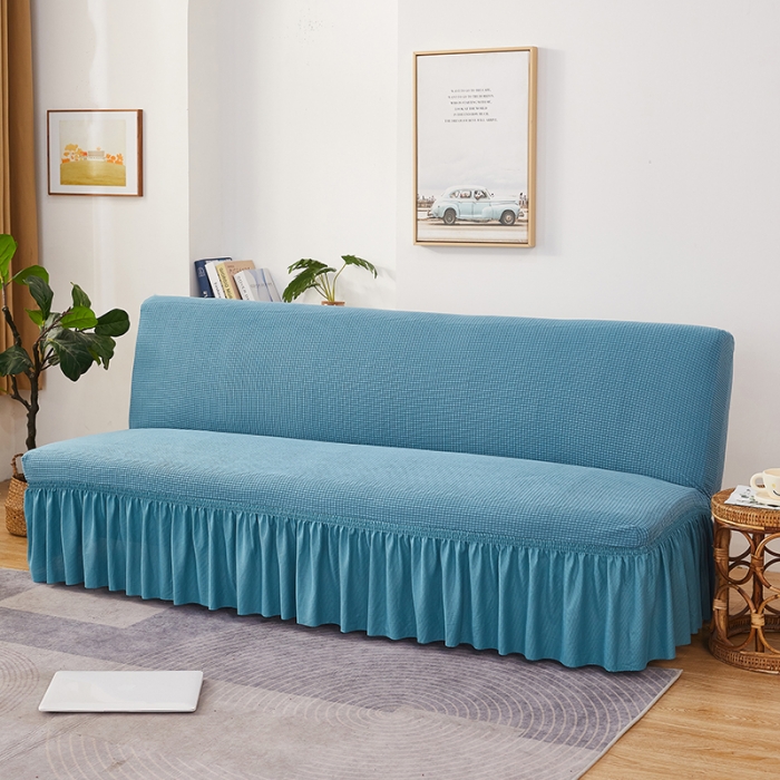 91家纺网 家纺一手货源 找家纺 丝绮鹿 2023新款玉米粒裙边款沙发床套 西湖蓝