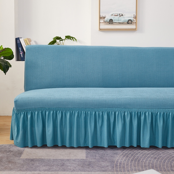 91家纺网 家纺一手货源 找家纺 丝绮鹿 2023新款玉米粒裙边款沙发床套 西湖蓝