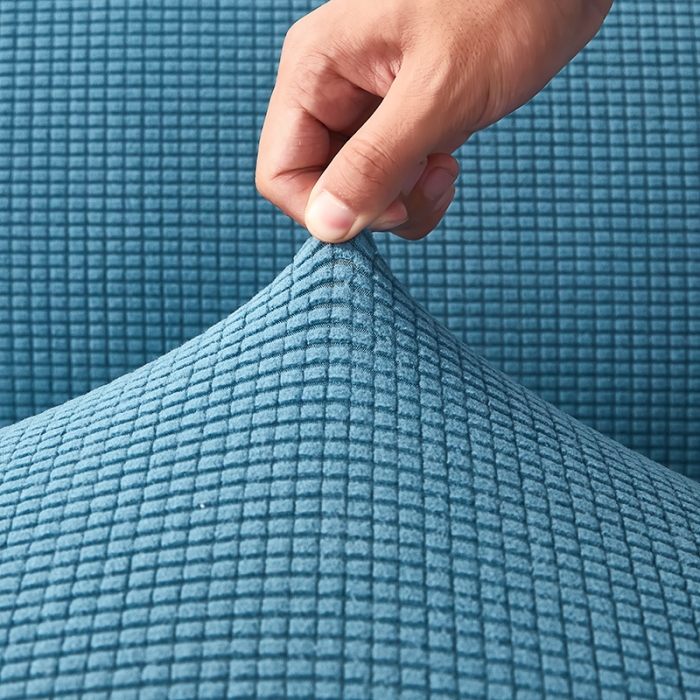 91家纺网 家纺一手货源 找家纺 丝绮鹿 2023新款玉米粒裙边款沙发床套 西湖蓝