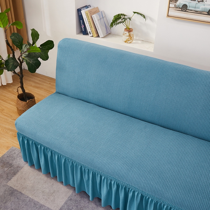 91家纺网 家纺一手货源 找家纺 丝绮鹿 2023新款玉米粒裙边款沙发床套 西湖蓝