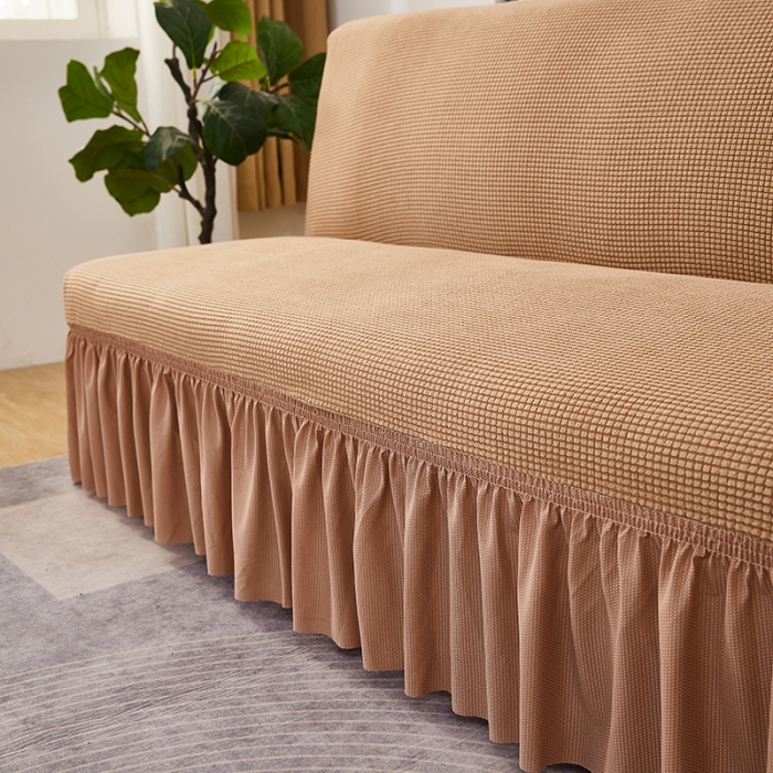 91家纺网 家纺一手货源 找家纺 丝绮鹿 2023新款玉米粒裙边款沙发床套 驼色