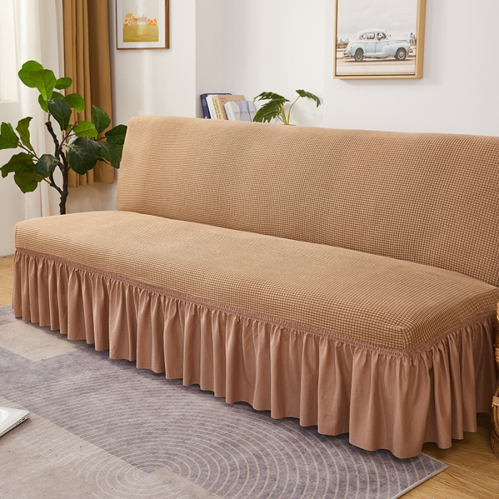 91家纺网 家纺一手货源 找家纺 丝绮鹿 2023新款玉米粒裙边款沙发床套 驼色