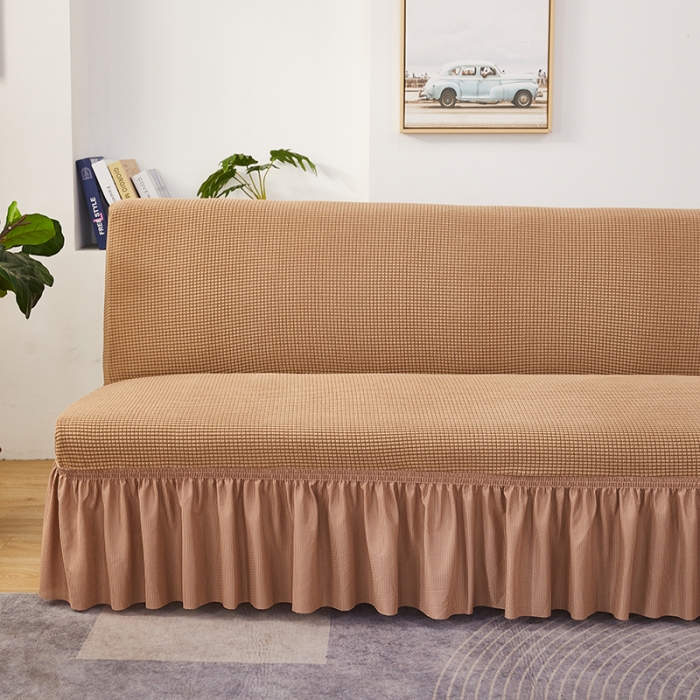 91家纺网 家纺一手货源 找家纺 丝绮鹿 2023新款玉米粒裙边款沙发床套 驼色