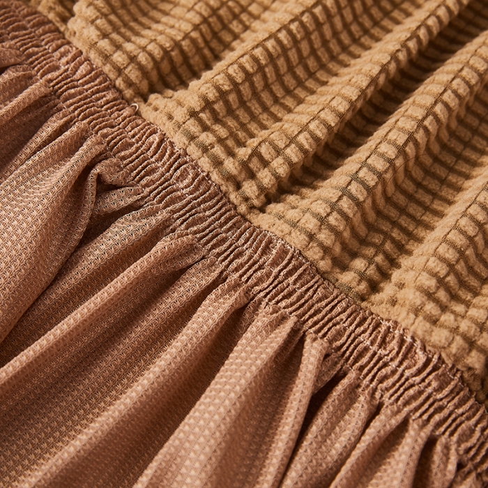 91家纺网 家纺一手货源 找家纺 丝绮鹿 2023新款玉米粒裙边款沙发床套 驼色