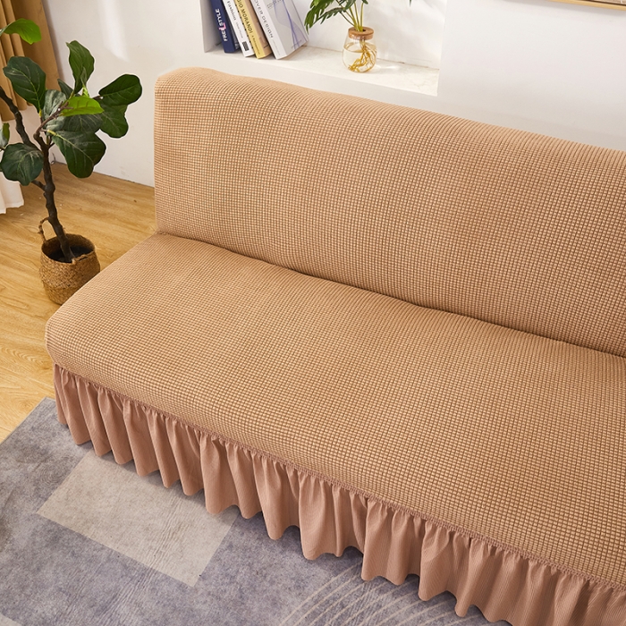 91家纺网 家纺一手货源 找家纺 丝绮鹿 2023新款玉米粒裙边款沙发床套 驼色