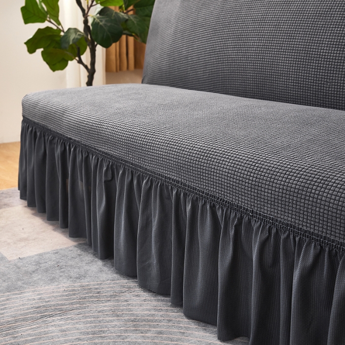 91家纺网 家纺一手货源 找家纺 丝绮鹿 2023新款玉米粒裙边款沙发床套 深灰