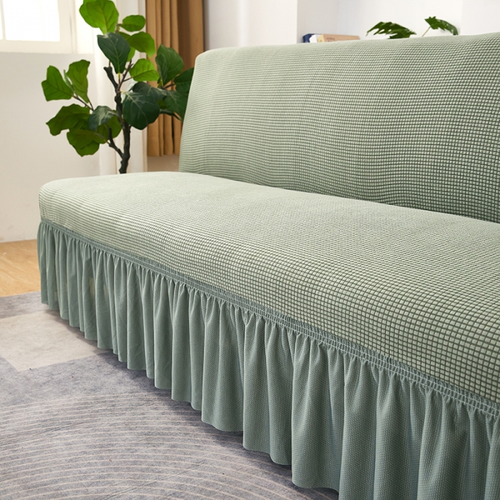 91家纺网 家纺一手货源 找家纺 丝绮鹿 2023新款玉米粒裙边款沙发床套 青色