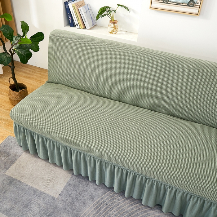 91家纺网 家纺一手货源 找家纺 丝绮鹿 2023新款玉米粒裙边款沙发床套 青色