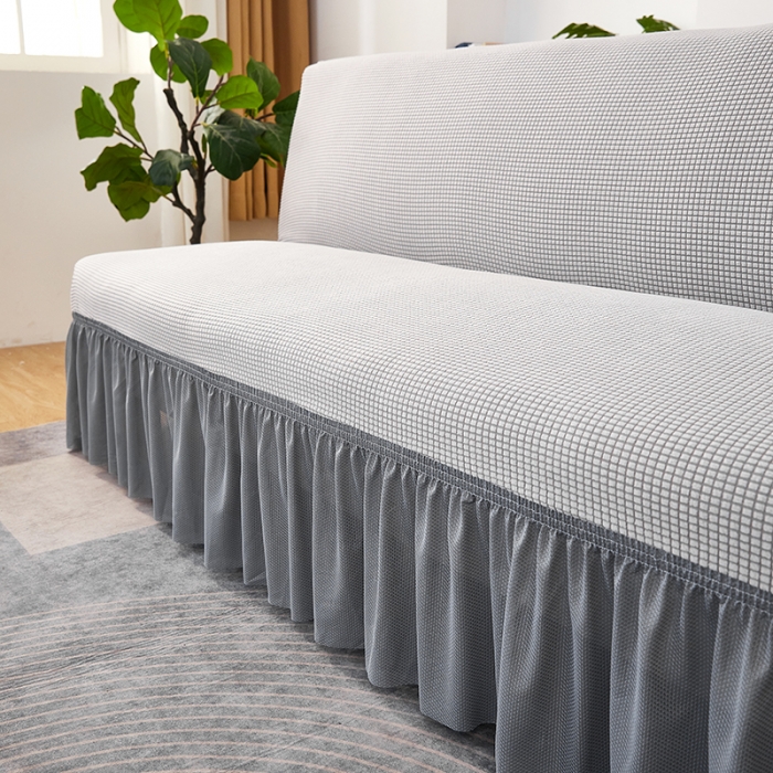 91家纺网 家纺一手货源 找家纺 丝绮鹿 2023新款玉米粒裙边款沙发床套 浅灰