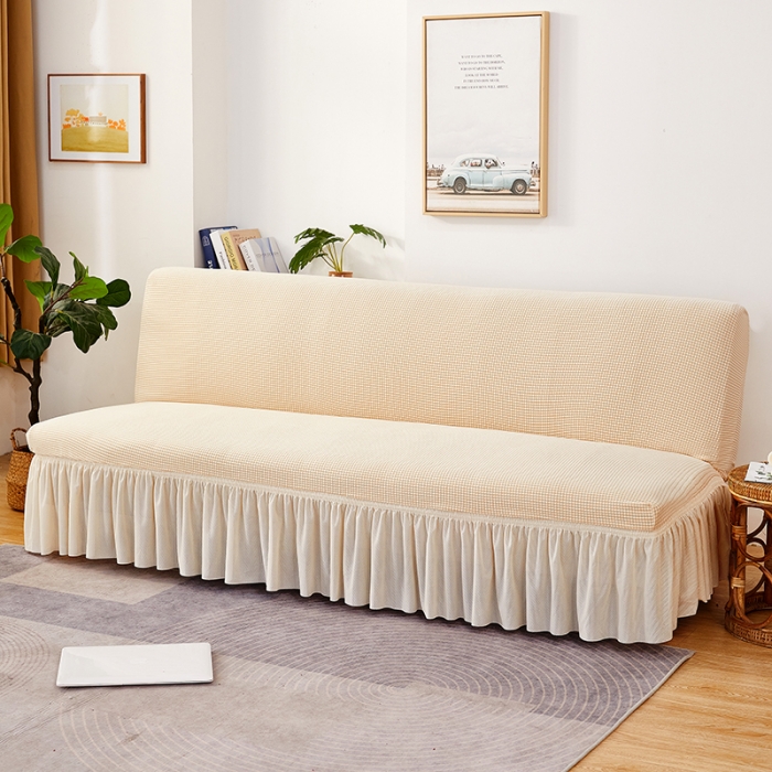 91家纺网 家纺一手货源 找家纺 丝绮鹿 2023新款玉米粒裙边款沙发床套 米黄