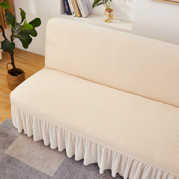 91家纺网 家纺一手货源 找家纺 丝绮鹿 2023新款玉米粒裙边款沙发床套 米黄