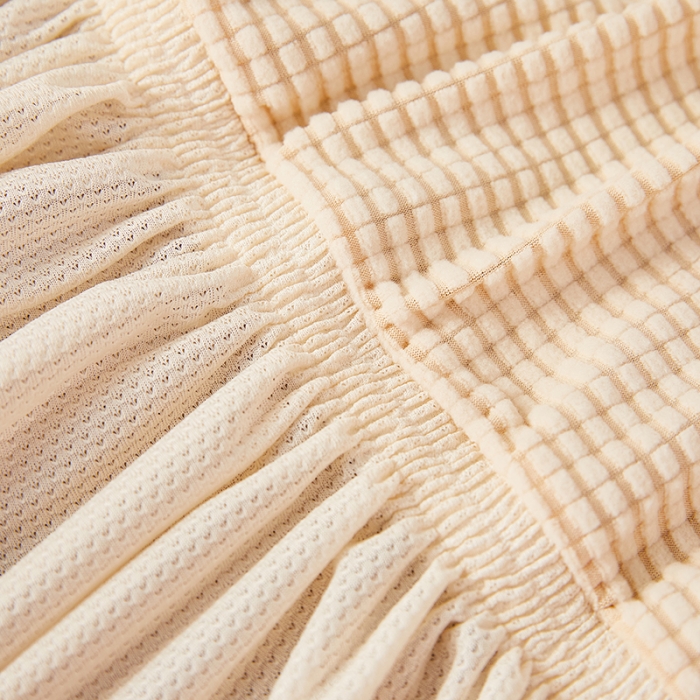 91家纺网 家纺一手货源 找家纺 丝绮鹿 2023新款玉米粒裙边款沙发床套 米黄