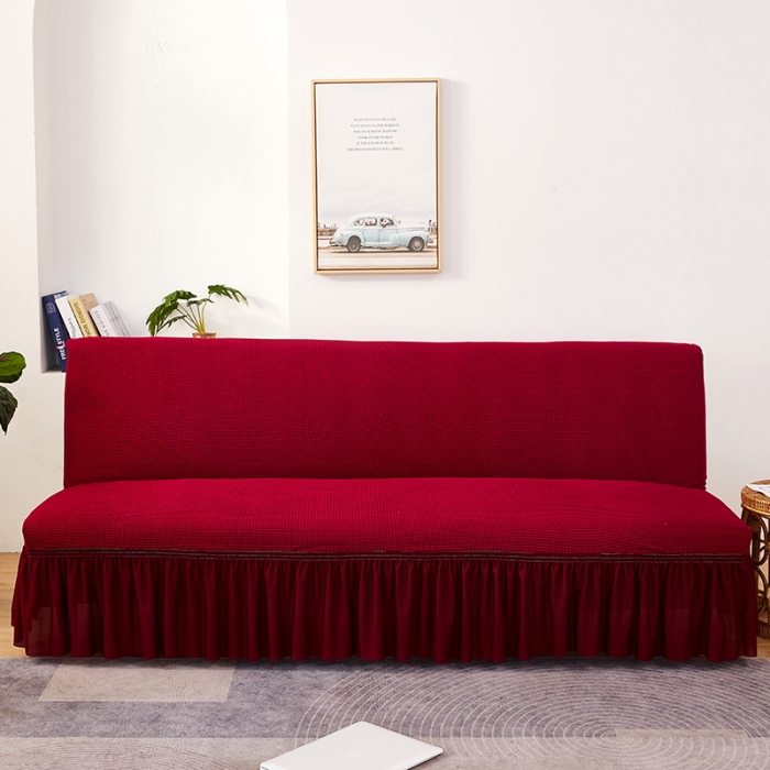 91家纺网 家纺一手货源 找家纺 丝绮鹿 2023新款玉米粒裙边款沙发床套 酒红