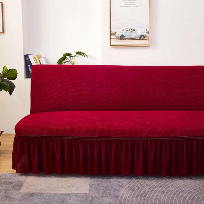 91家纺网 家纺一手货源 找家纺 丝绮鹿 2023新款玉米粒裙边款沙发床套 酒红