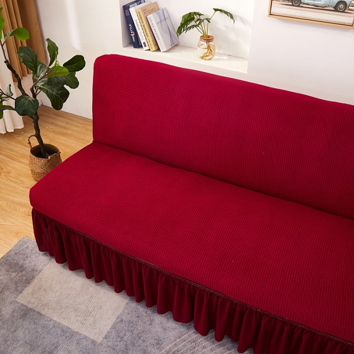 91家纺网 家纺一手货源 找家纺 丝绮鹿 2023新款玉米粒裙边款沙发床套 酒红