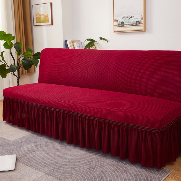 91家纺网 家纺一手货源 找家纺 丝绮鹿 2023新款玉米粒裙边款沙发床套 酒红