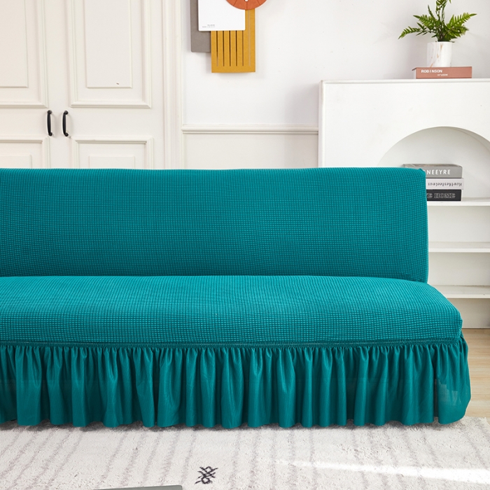 91家纺网 家纺一手货源 找家纺 丝绮鹿 2023新款玉米粒裙边款沙发床套 翡绿