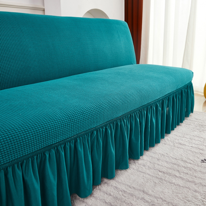 91家纺网 家纺一手货源 找家纺 丝绮鹿 2023新款玉米粒裙边款沙发床套 翡绿