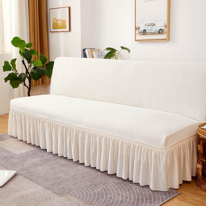 91家纺网 家纺一手货源 找家纺 丝绮鹿 2023新款玉米粒裙边款沙发床套 奶白