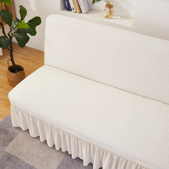 91家纺网 家纺一手货源 找家纺 丝绮鹿 2023新款玉米粒裙边款沙发床套 奶白