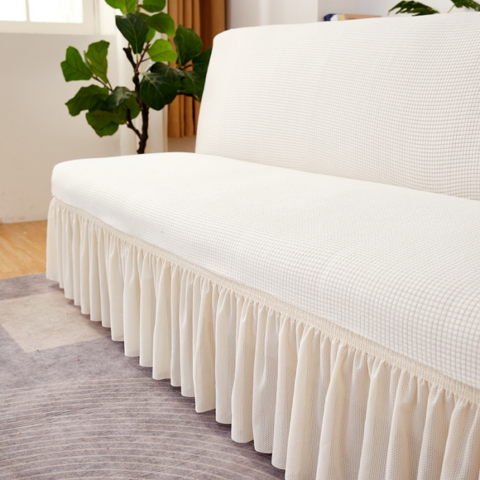 91家纺网 家纺一手货源 找家纺 丝绮鹿 2023新款玉米粒裙边款沙发床套 奶白