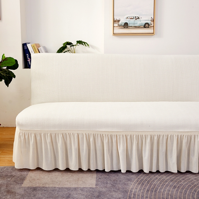 91家纺网 家纺一手货源 找家纺 丝绮鹿 2023新款玉米粒裙边款沙发床套 奶白