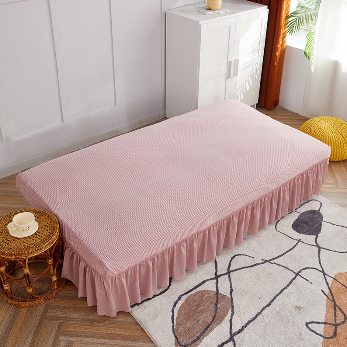 91家纺网 家纺一手货源 找家纺 丝绮鹿 2023新款玉米粒裙边款沙发床套 暗粉