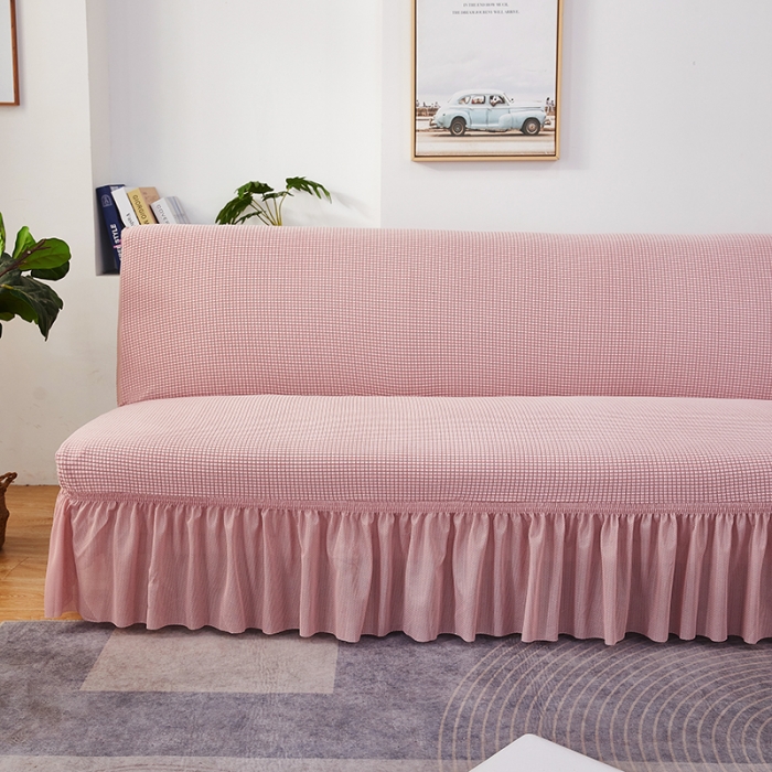 91家纺网 家纺一手货源 找家纺 丝绮鹿 2023新款玉米粒裙边款沙发床套 暗粉