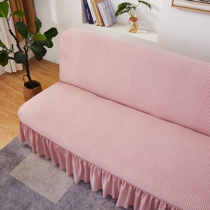 91家纺网 家纺一手货源 找家纺 丝绮鹿 2023新款玉米粒裙边款沙发床套 暗粉