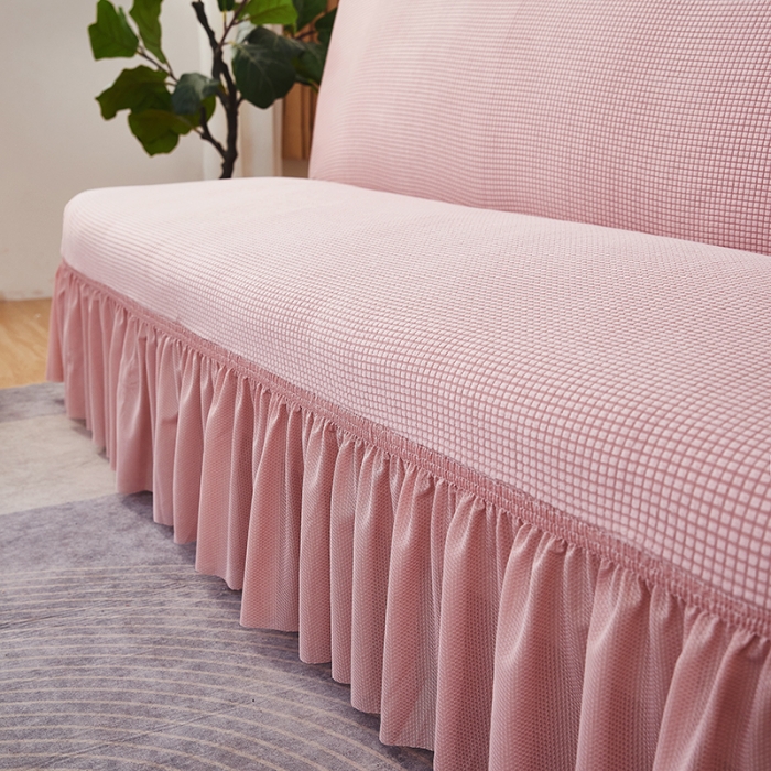 91家纺网 家纺一手货源 找家纺 丝绮鹿 2023新款玉米粒裙边款沙发床套 暗粉