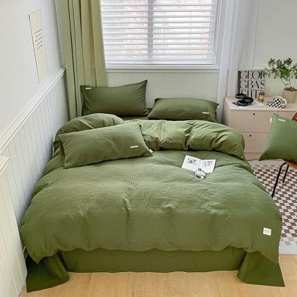 91家纺网 家纺一手货源 找家纺 丽美人 2023新款华夫格亲肤水洗棉四件套 华夫格-橄榄绿