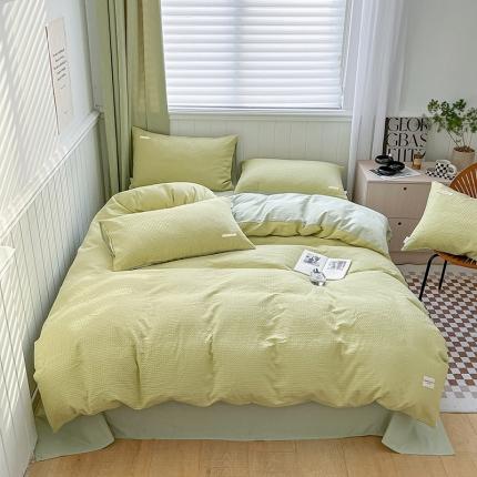 91家纺网 家纺一手货源 找家纺 丽美人 2023新款华夫格亲肤水洗棉四件套 华夫格-果绿