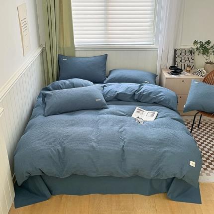 91家纺网 家纺一手货源 找家纺 丽美人 2023新款华夫格亲肤水洗棉四件套 华夫格-雾蓝