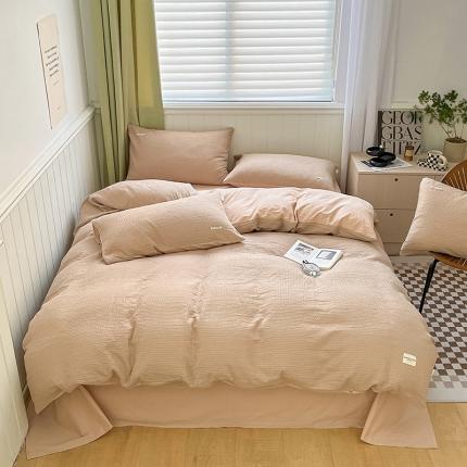 91家纺网 家纺一手货源 找家纺 丽美人 2023新款华夫格亲肤水洗棉四件套 华夫格-香槟