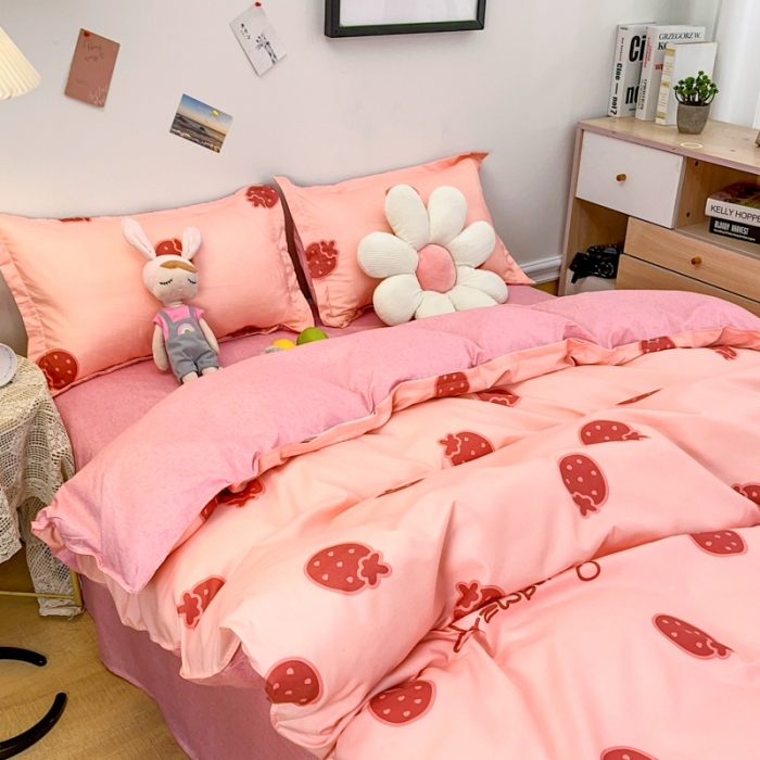 91家纺网 家纺一手货源 找家纺 乐居坊 2023新款芦荟棉四件套（3月新花型） 草莓波波