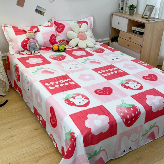 91家纺网 家纺一手货源 找家纺 乐居坊 2023新款芦荟棉四件套（3月新花型） 草莓格格