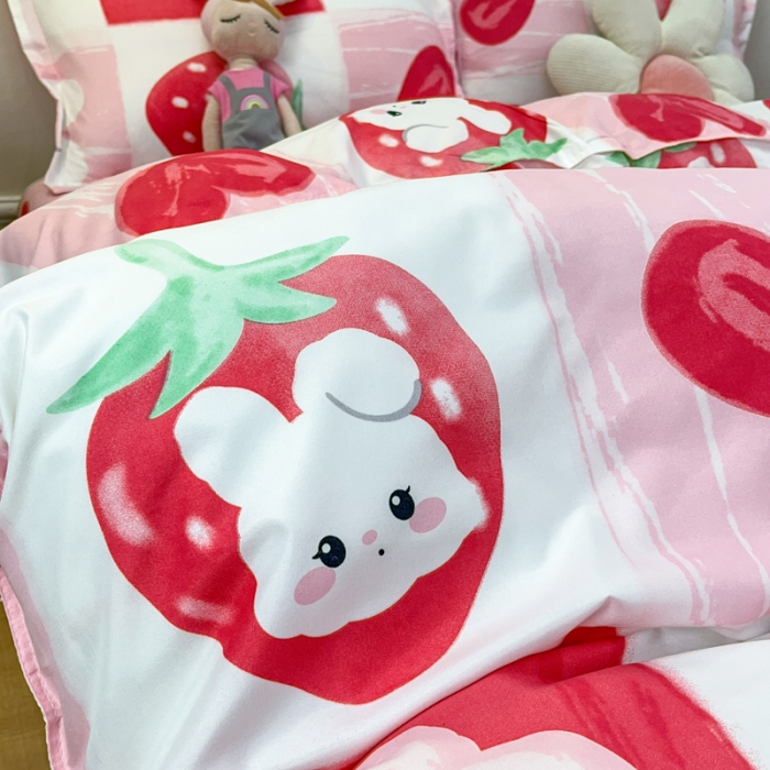 91家纺网 家纺一手货源 找家纺 乐居坊 2023新款芦荟棉四件套（3月新花型） 草莓格格