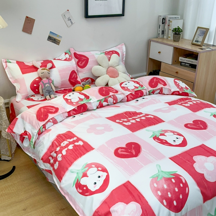 91家纺网 家纺一手货源 找家纺 乐居坊 2023新款芦荟棉四件套（3月新花型） 草莓格格