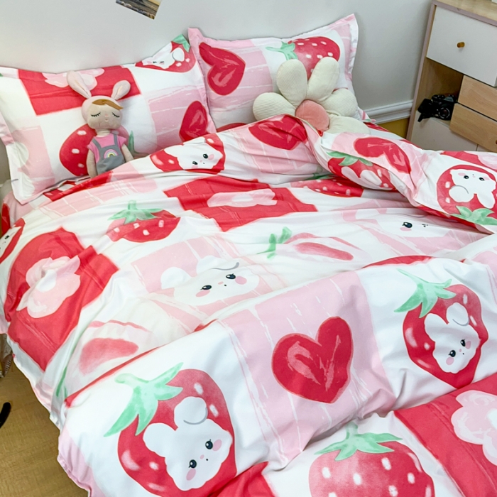 91家纺网 家纺一手货源 找家纺 乐居坊 2023新款芦荟棉四件套（3月新花型） 草莓格格