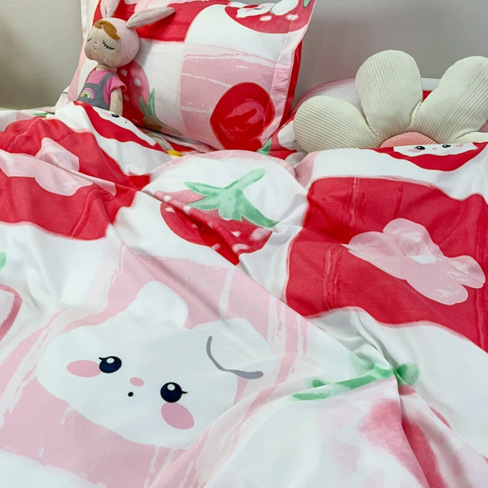 91家纺网 家纺一手货源 找家纺 乐居坊 2023新款芦荟棉四件套（3月新花型） 草莓格格