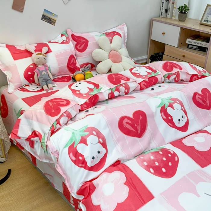 91家纺网 家纺一手货源 找家纺 乐居坊 2023新款芦荟棉四件套（3月新花型） 草莓格格