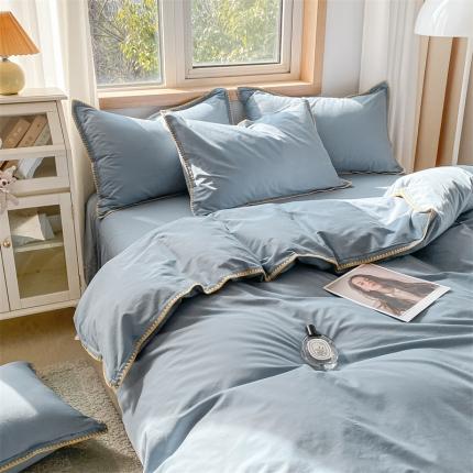 2024无印A类全棉水洗棉贝壳针四件套 安娜贝欧-宾利蓝