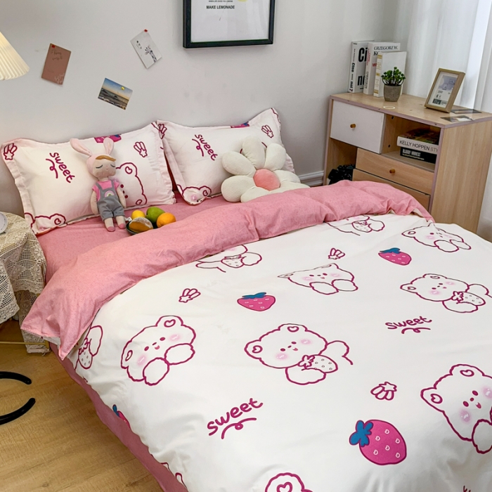 91家纺网 家纺一手货源 找家纺 乐居坊 2023新款芦荟棉四件套（3月新花型） 草莓熊仔