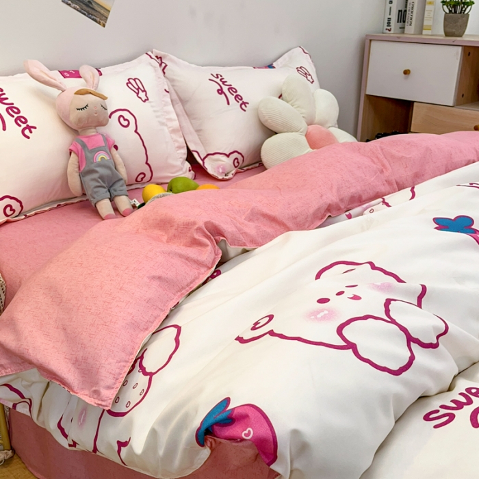 91家纺网 家纺一手货源 找家纺 乐居坊 2023新款芦荟棉四件套（3月新花型） 草莓熊仔