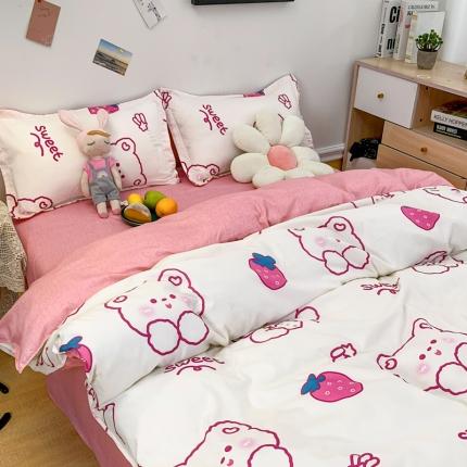 乐居坊 2023新款芦荟棉四件套（3月新花型） 草莓熊仔