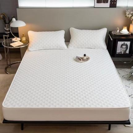 91家纺网 家纺一手货源 找家纺 玖琳 2024新款水洗提花抗菌A类大豆棉夹棉床笠 白色