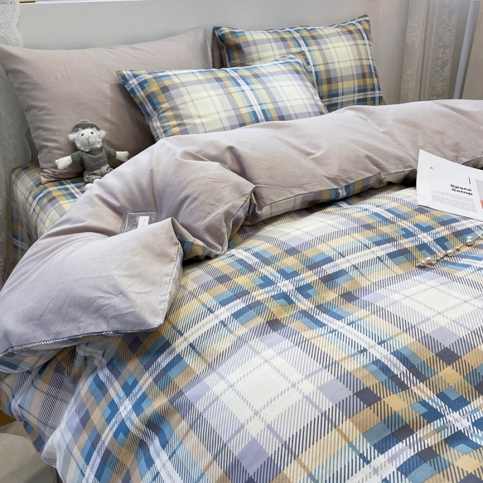 91家纺网 家纺一手货源 找家纺 绵庭 2023新款12868全棉ins小清新印花四件套 悠闲格调-浅咖