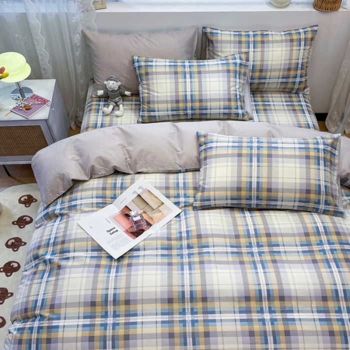 91家纺网 家纺一手货源 找家纺 绵庭 2023新款12868全棉ins小清新印花四件套 悠闲格调-浅咖