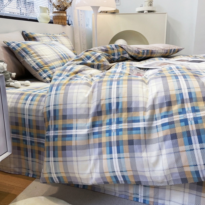 91家纺网 家纺一手货源 找家纺 绵庭 2023新款12868全棉ins小清新印花四件套 悠闲格调-浅咖