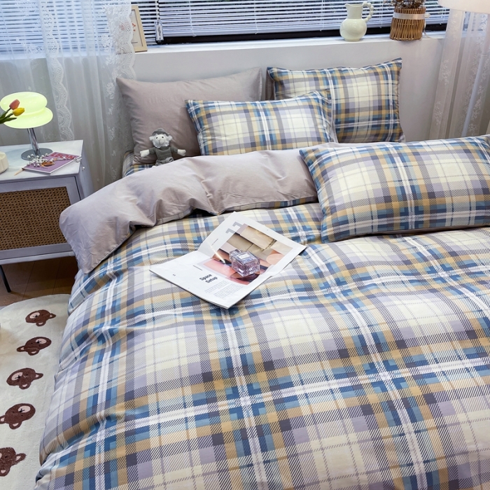 91家纺网 家纺一手货源 找家纺 绵庭 2023新款12868全棉ins小清新印花四件套 悠闲格调-浅咖